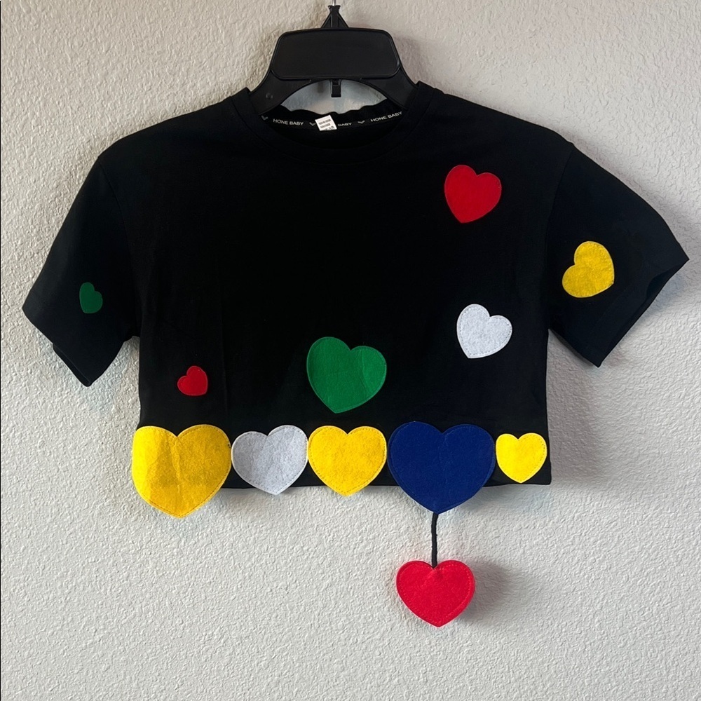 Hone Baby Heart Appliqué Black TShirt Size 110 CM